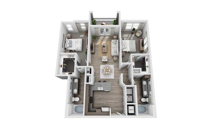 Barton - 2 bedroom floor plan layout with 2 bathrooms and 1185 square feet