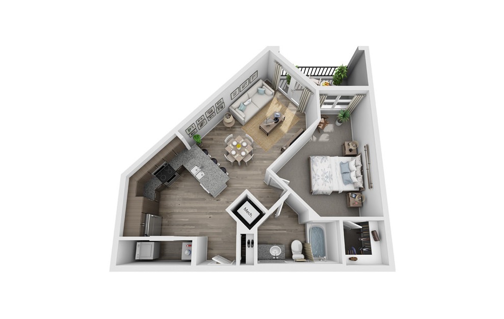 Abita - 1 bedroom floorplan layout with 1 bath and 730 square feet. (3D)
