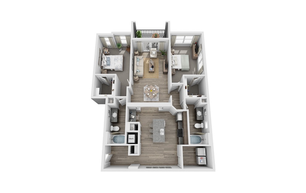 Baraboo - 2 bedroom floorplan layout with 2 baths and 1380 square feet. (3D)