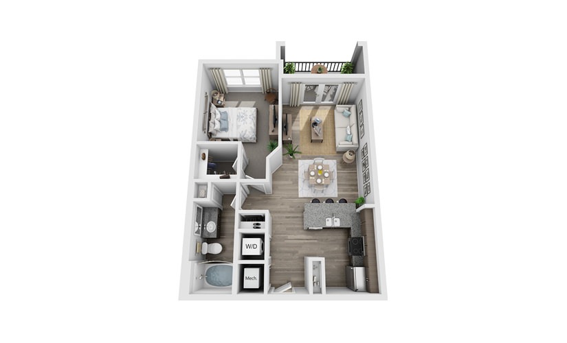 Alamosa - 1 bedroom floor plan layout with 1 bathroom and 717 square feet