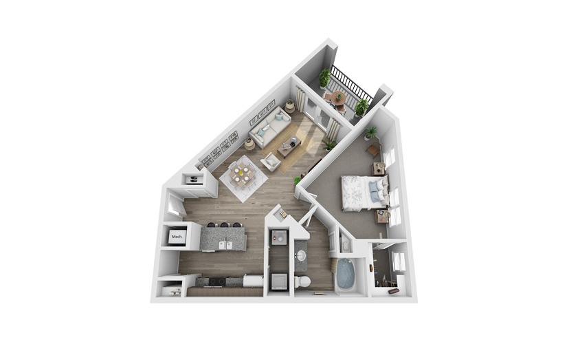 Alcovy - 1 bedroom floor plan layout with 1 bathroom and 855 square feet