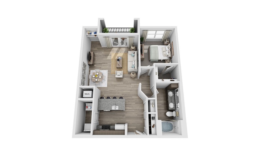 Alum - 1 bedroom floor plan layout with 1 bathroom and 865 square feet