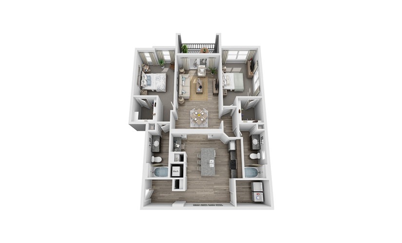 Baraboo - 2 bedroom floor plan layout with 2 bathrooms and 1380 square feet