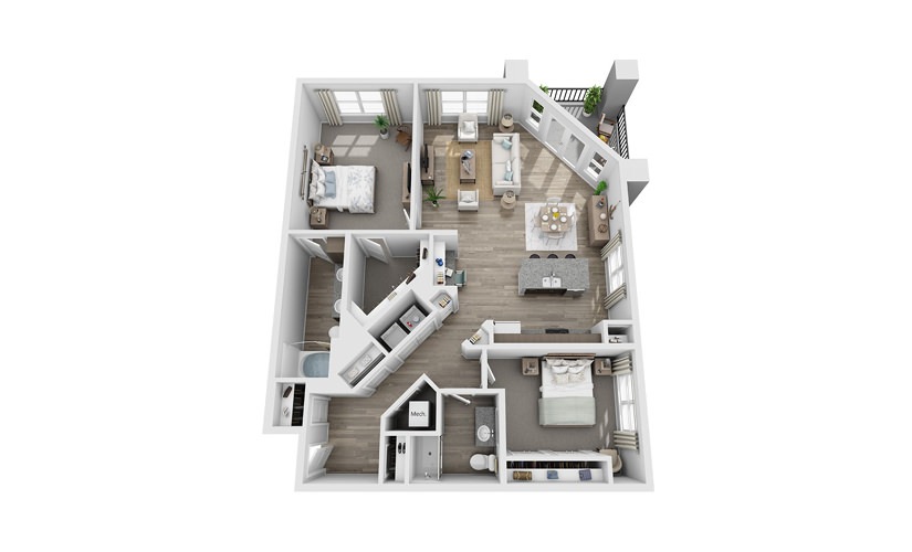 Barrington - 2 bedroom floor plan layout with 2 bathrooms and 1406 square feet